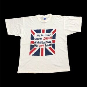 Vtg 90s London Brother Shirt Mens XL White Union Jack Graphic Funny Souvenir Tee